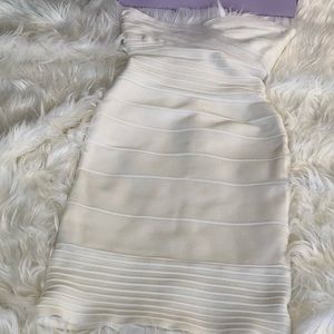 Herve Leger All white bandage strapless dress